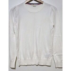 Boden White Cotton Blend Minimalist Classic Knit Sweater S Ruching Long Sleeve‎
